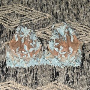 Fleur de Mal 🩵 SILK Lace Bralette longline bra 🩵baby blue 42DD